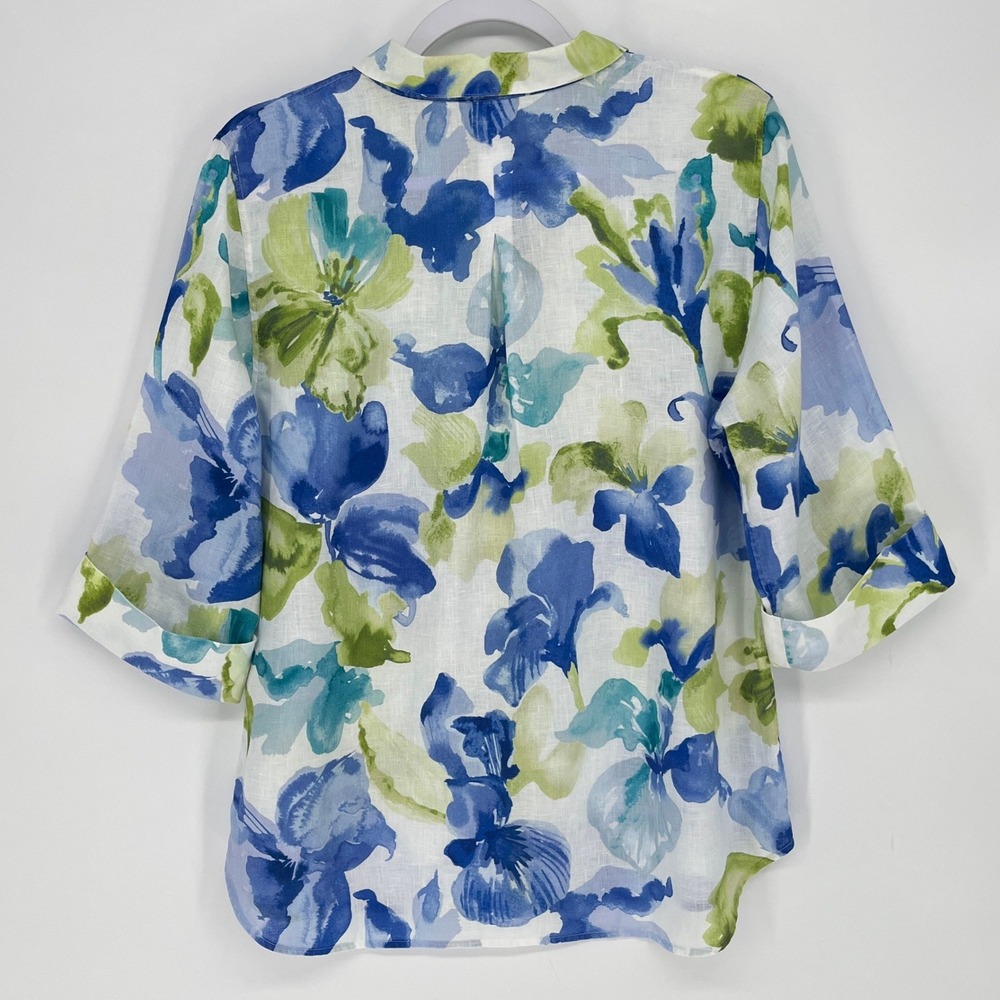 Chicos No Iron 100% Linen Floral Watercolor Button Down Shirt Size 1 US 8 - Picture 3 of 8